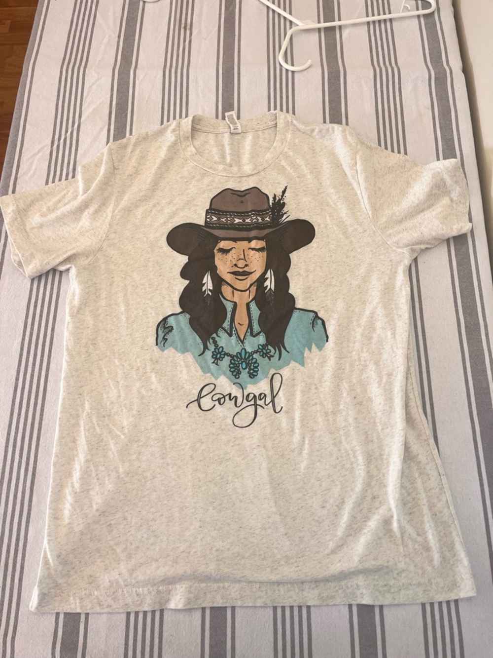 Bella Canvas Cream Short Sleeve Tee with Turquoise and Brown Western Graphic